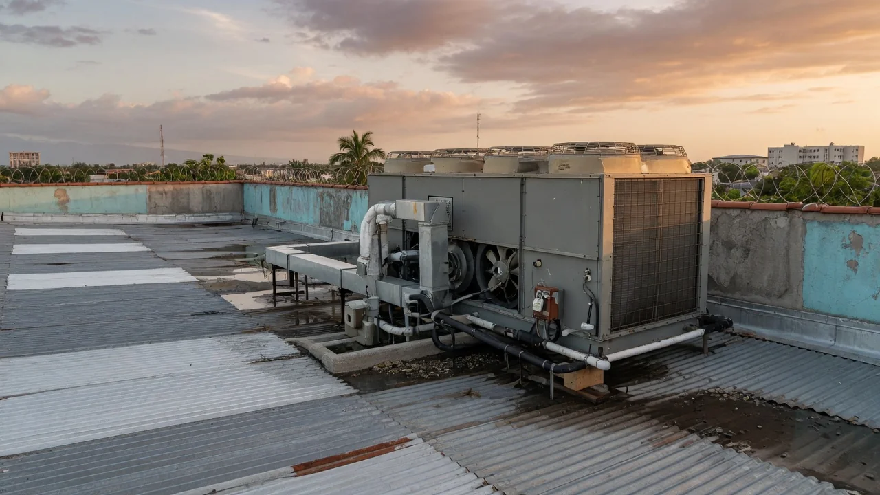 Illustration, not a photograph: a rooftop package